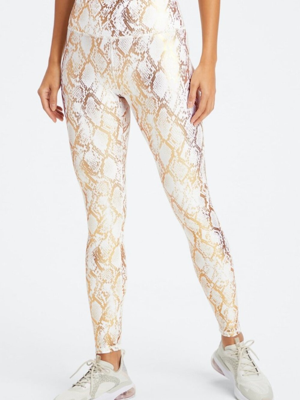 NWT Fabletics High Waisted Copper Foil Snake Leggings White Gold XL